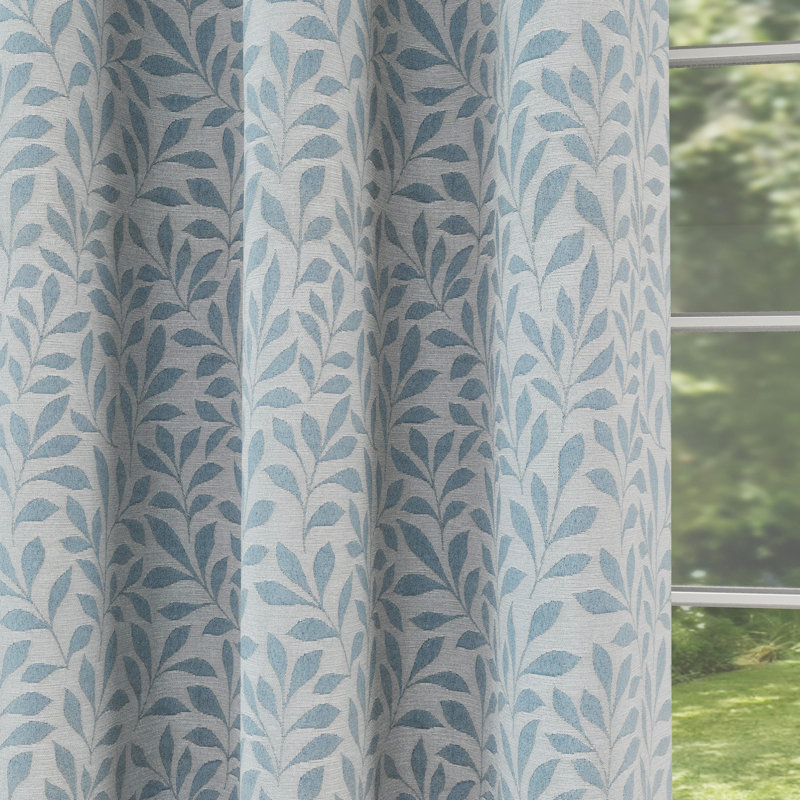 Sherwood 100% Blackout Thermal Jacquard Leaf Design Curtains with Eyelet Header (PAIR), 117cm Width x 183cm Drop, Ice Blue