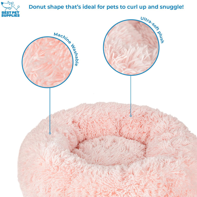 Small Pink Faux Fur Round Donut Dog Bed