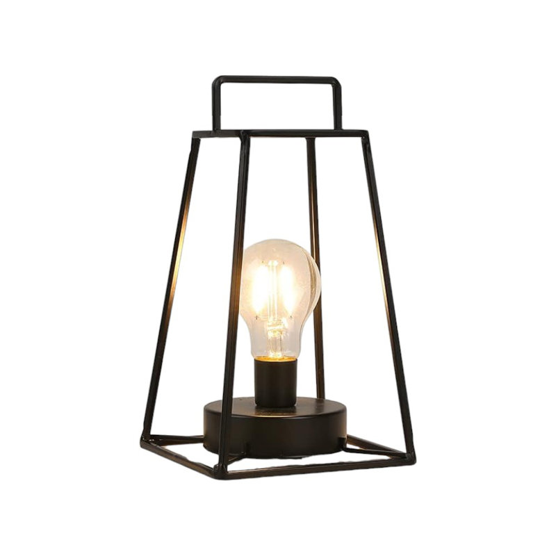 Lampe de bureau géométrique à pile 10 po en métal noir avec abat-jour fantaisie