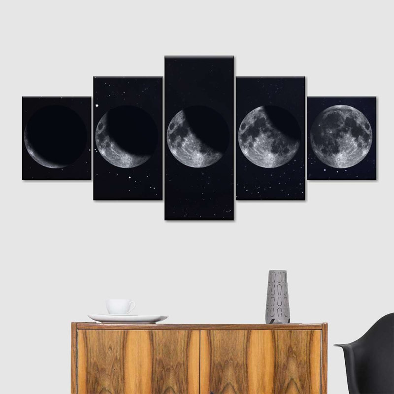 Phases de lune - ensemble de 5 toiles tendues, H 24 po x l 55 po x P 1,25 po