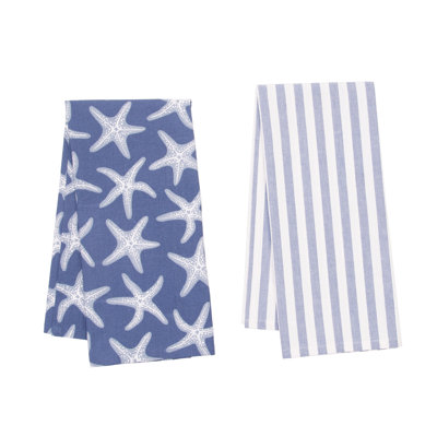 Calming Seas Starfish & Stripes 100% Cotton Graphic Print Set of 2