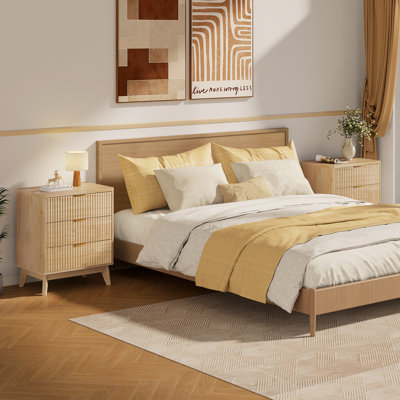 Rhythm Night Stand Set of 2 with 3 Drawers, Fluted Bedside Table Set of 2, Wood Bedroom Nightstand, 23.6"W x 15.8"D x 28.3"H