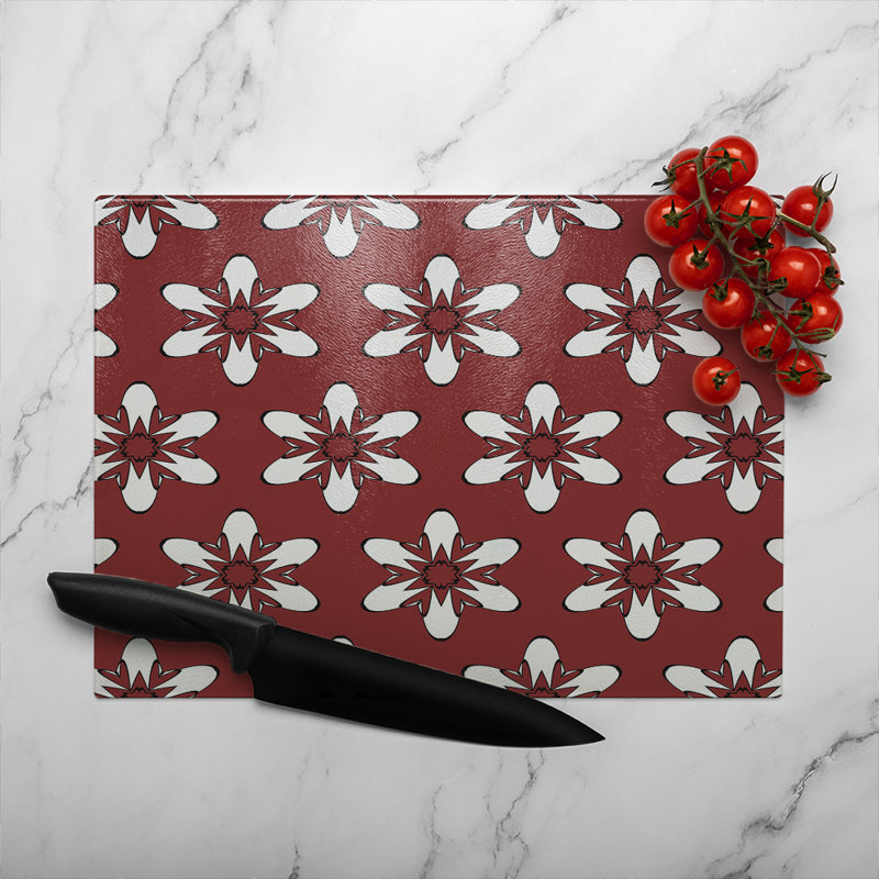Modern Decorative Floral Pattern Glass Chopping Board, 28cm L x 20cm W
