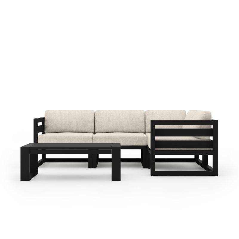 Avion 5 Piece Sectional Set - Black, Cast Silver Sunbrella®, Black