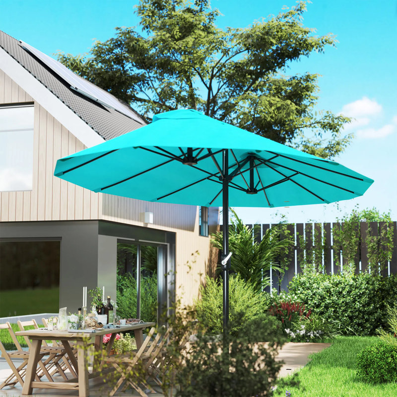 Large Patio Umbrella For 6-8 Person Rectangular/Oval Table, 12 Ribs Rustproof Steel Frame, Uv Protected Waterproof, Easy Crank Lift