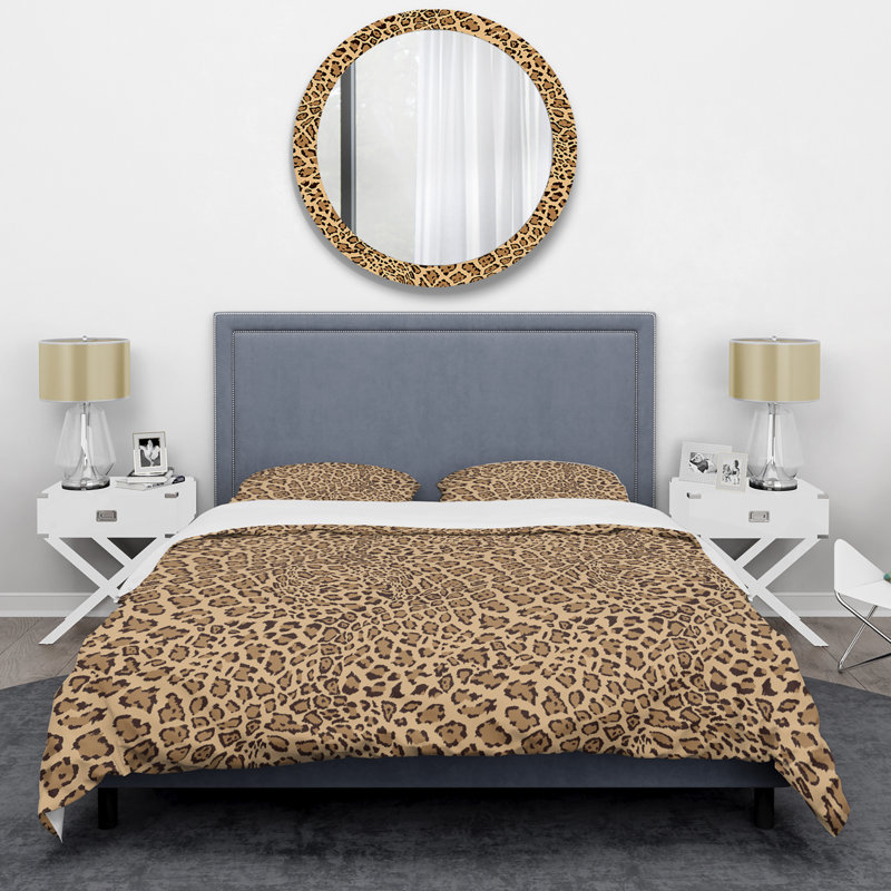 Cream And Black Leopard Pattern Polyester Animal Print Duvet Cover