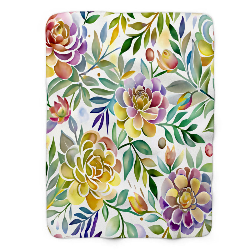 Majestic Flower Elegance - jeté en sherpa de qualité supérieure 1 pièce, L 50 po x L 60 po