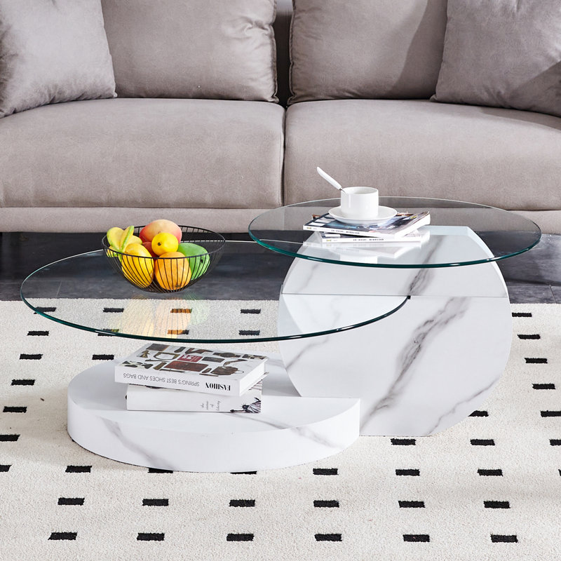 Table basse à plateau en verre, Blanc, H 17 po x L 31,5 po x l 42 po