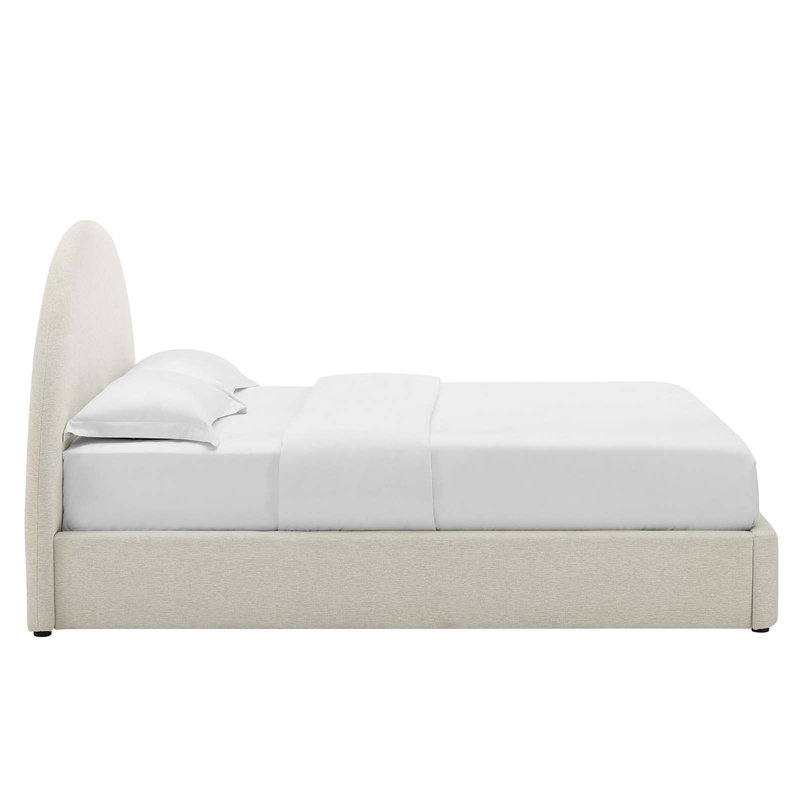 Ivory Velvet Upholstered Full Platform Bed with Arched Headboard