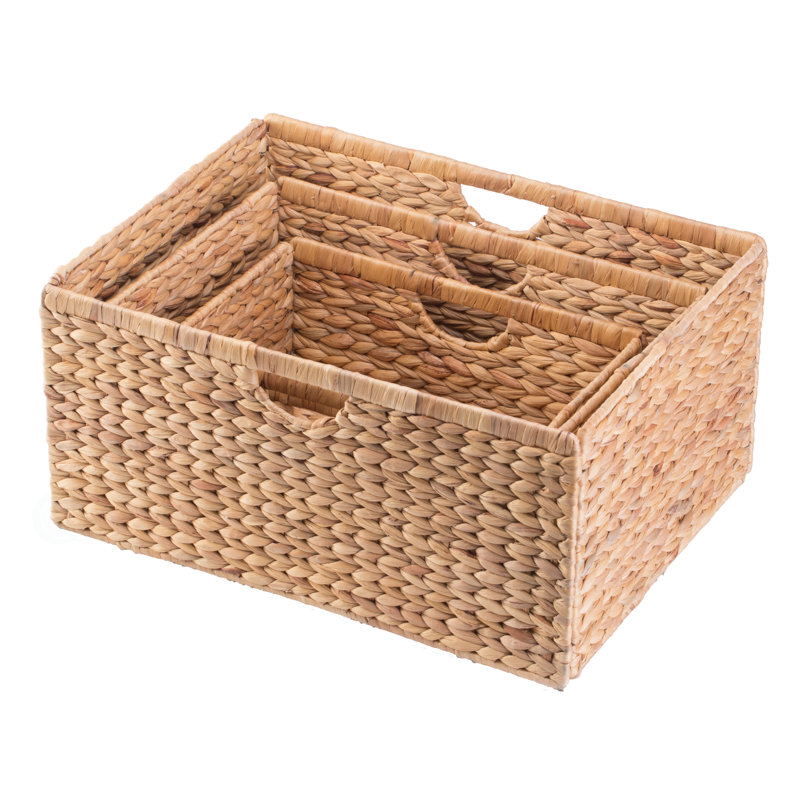 3 Hyacinth Baskets - Rustic Handwoven Multipurpose Foldable Storage Organizer Decorative Laundry Totes and Woven Storage Bin for Bedroom, Living Room, Bathroom, Pantry and Closet