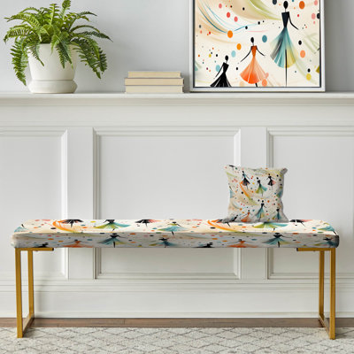 Beige And Green Dance Pattern - Abstract Upholstered Gold Bench