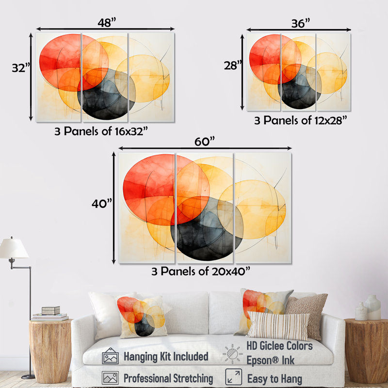 Motif géométrique de couleurs douces III - art mural géométrique, H 28 po x l 36 po x P 1 po, Toile tendue