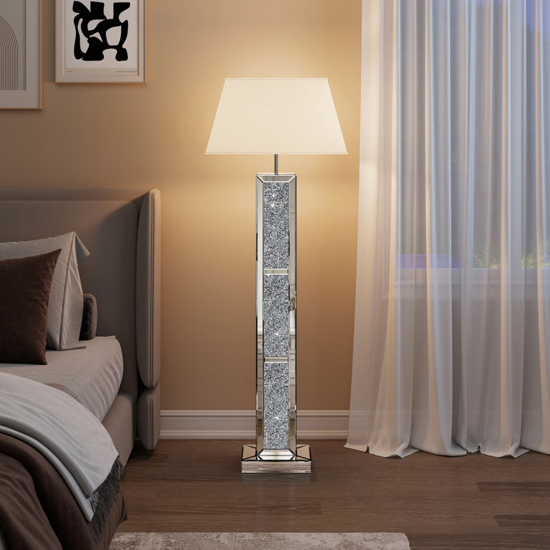 61"H Handmade Mirrored Glass Floor Lamp Crushed Diamond Home Decor
