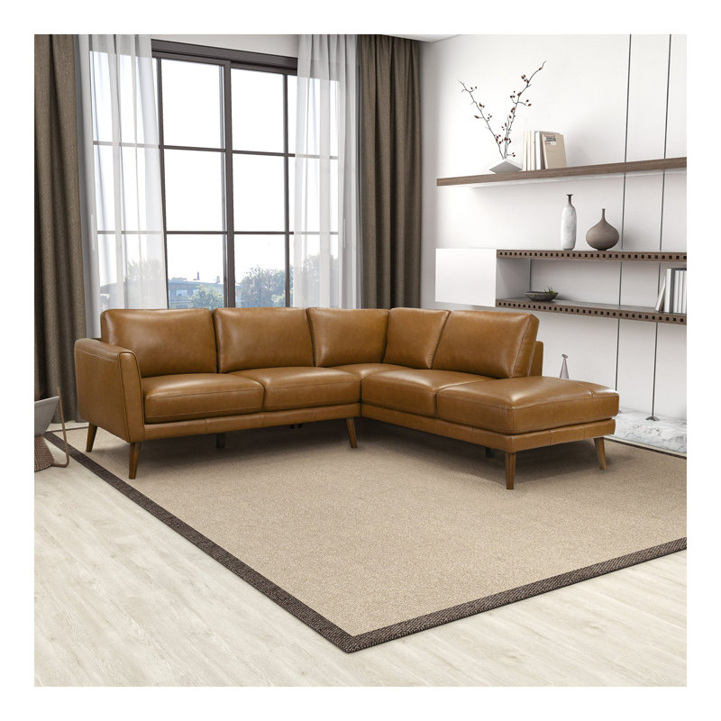 Canapé modulaire en cuir Benson, Cuir brun clair, Orienté à droite