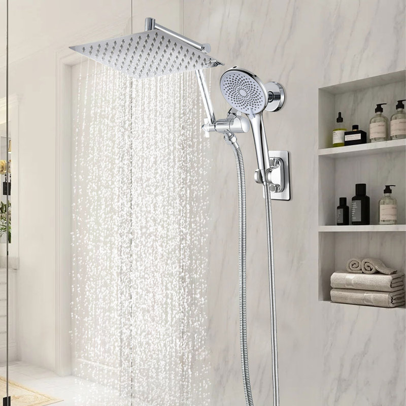 Pomme de douche à double fonction avec bras pivotant et douchette à main