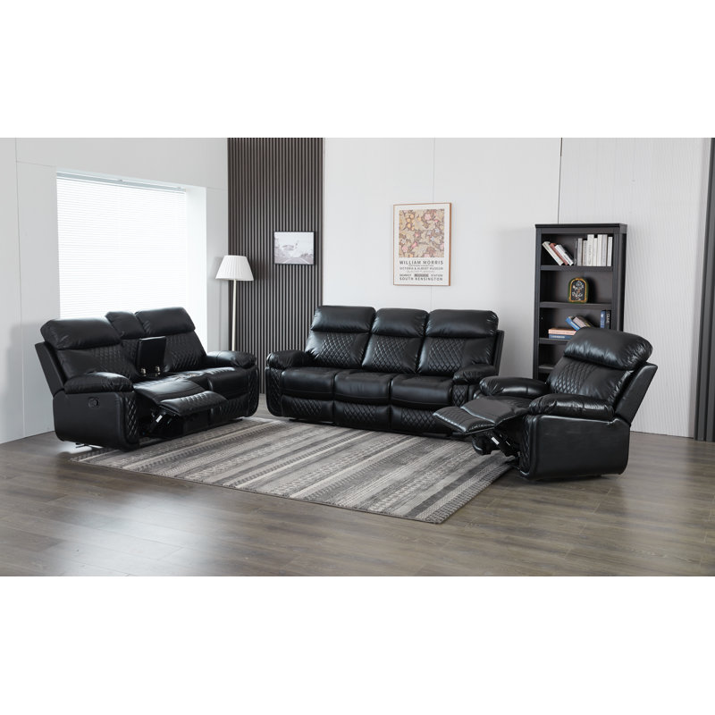 Ensemble de salon inclinable manuel 3 pièces avec porte-gobelets, Noir