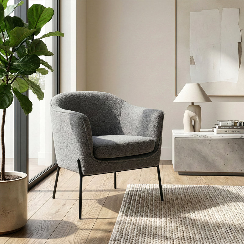 Bihter Boucle Barrel Chair, Gray