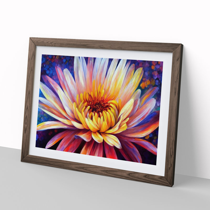 A Chrysanthemum Flower - Framed Print, 25cm H x 34cm W x 2cm D, Walnut