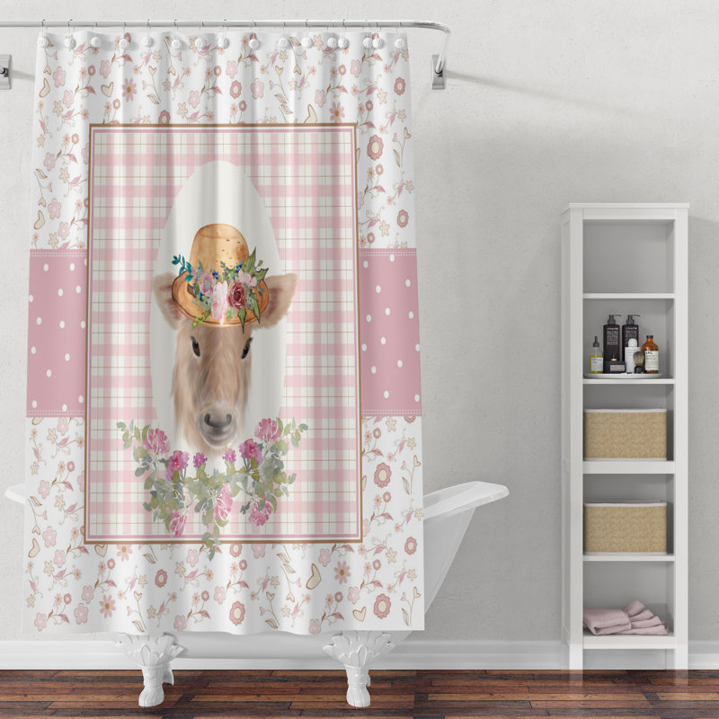 Rideau de douche simple floral + crochets, H 72 po x l 70 po