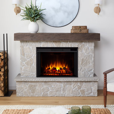 Real Flame Odette 64" Grand Electric Fireplace, Natural Look of Stacked Stone