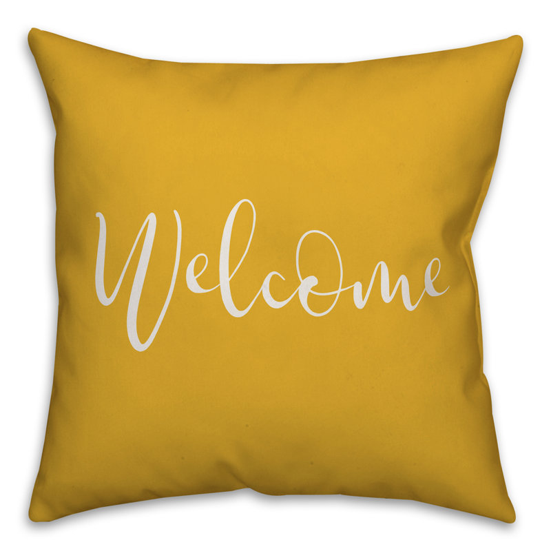 Textual Outdoor Throw Pillow, 18" H x 18" W, Yellow