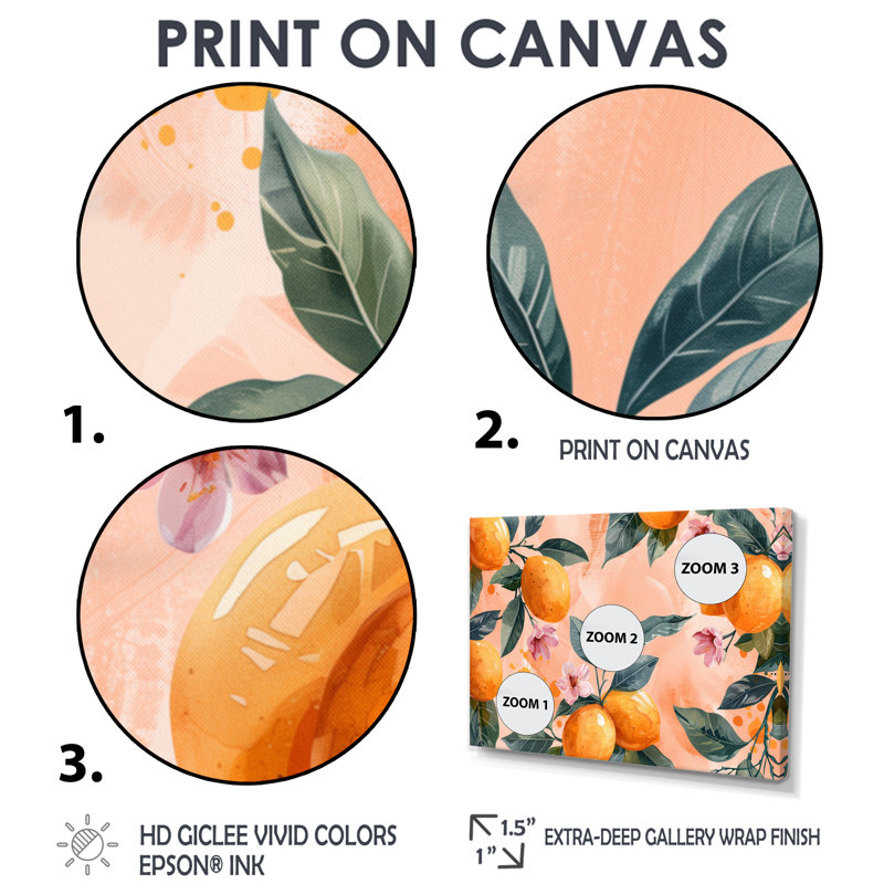 Art floral jaune jaune, rose, orange, arbres III, Toile tendue, H 28 po x l 60 po