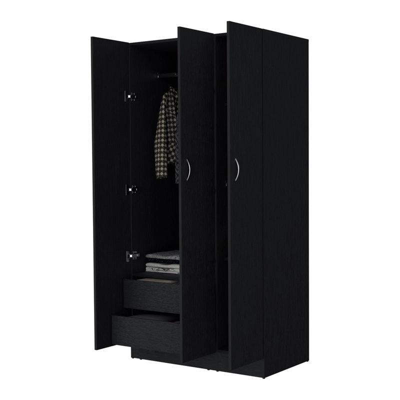 Armoire 3 portes avec tringle Augusta, Noir