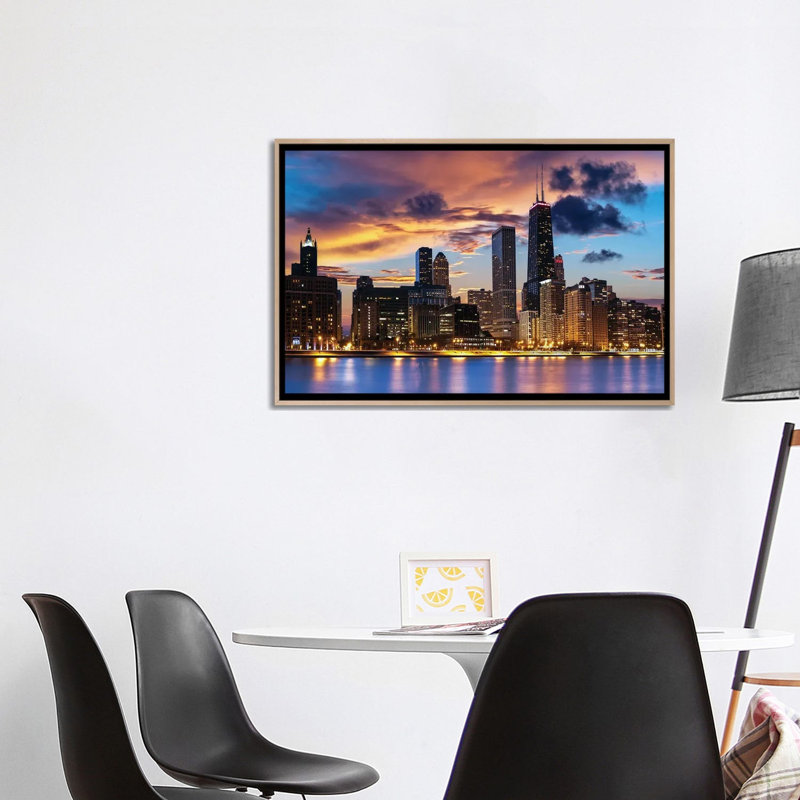 Chicago Skyline by Paul Rommer iCanvas, 26" H x 40" W x 1.5" D, Natural Wood Floater Frame Canvas