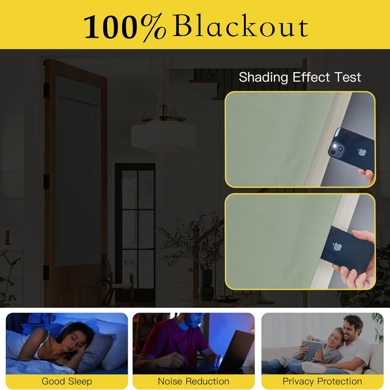  100% Blackout French Door Curtains, Privacy Curtains for Window, Room Darkening Thermal Insulated Door Window Shades for Bedroom, 1 Panel