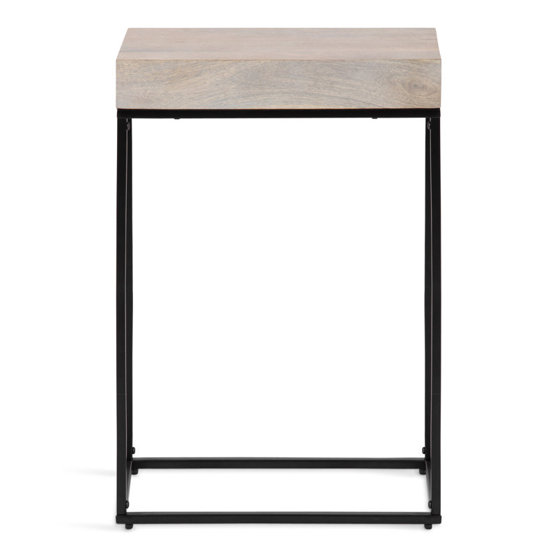 Cronus Solid Wood Top End Table, White Wash, Black
