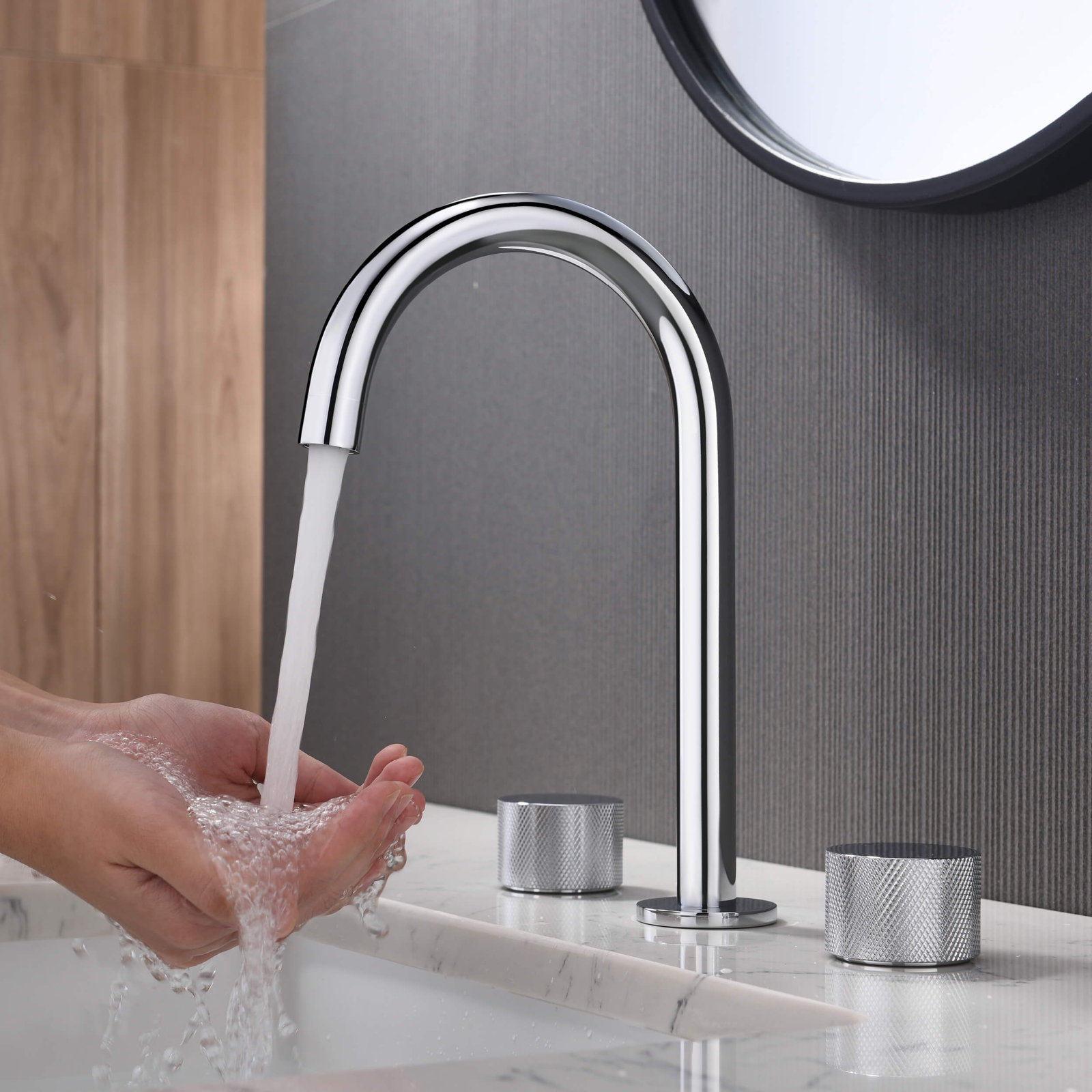 Circular X Widespread Bathroom Faucet 3 Hole, 2-handle Bathroom Sink Faucet with Drain Assembly, Chrome