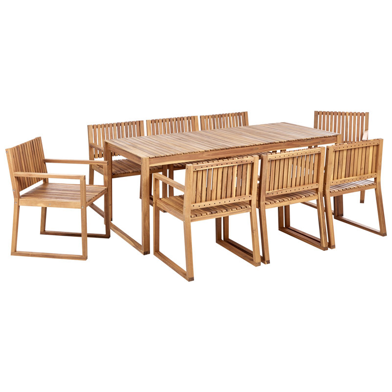 Adamina 8 - Person Acacia Solid Wood Patio Dining Set Rectangular Table
