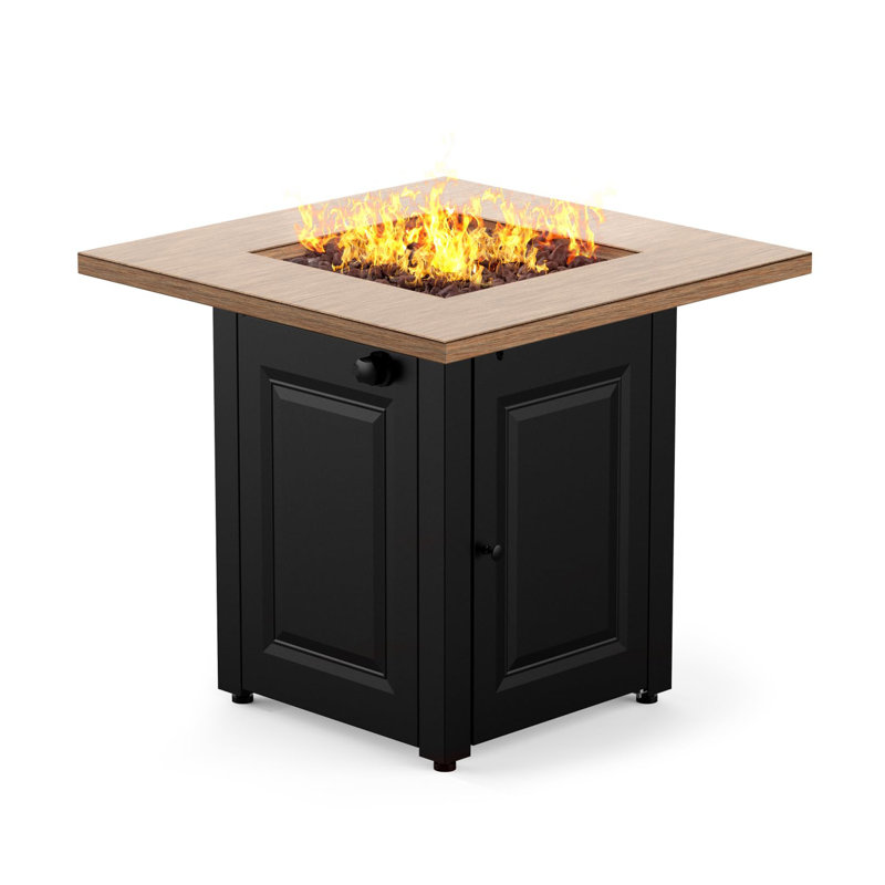 Table de foyer d'extérieur au gaz 28 po, table de foyer d'extérieur au propane de 50000 BTU avec couvercle et pierres de lave, protection contre les flammes, grain de bois noir