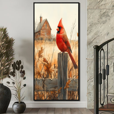 Lanford Cardinal Bird By The Farmhouse III - Bird Canvas Art