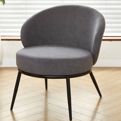 Chaise d'appoint ronde en velours, fauteuil rembourré de style moderne Mid-Century avec pieds en métal, chaise d'appoint confortable pour chambre à coucher