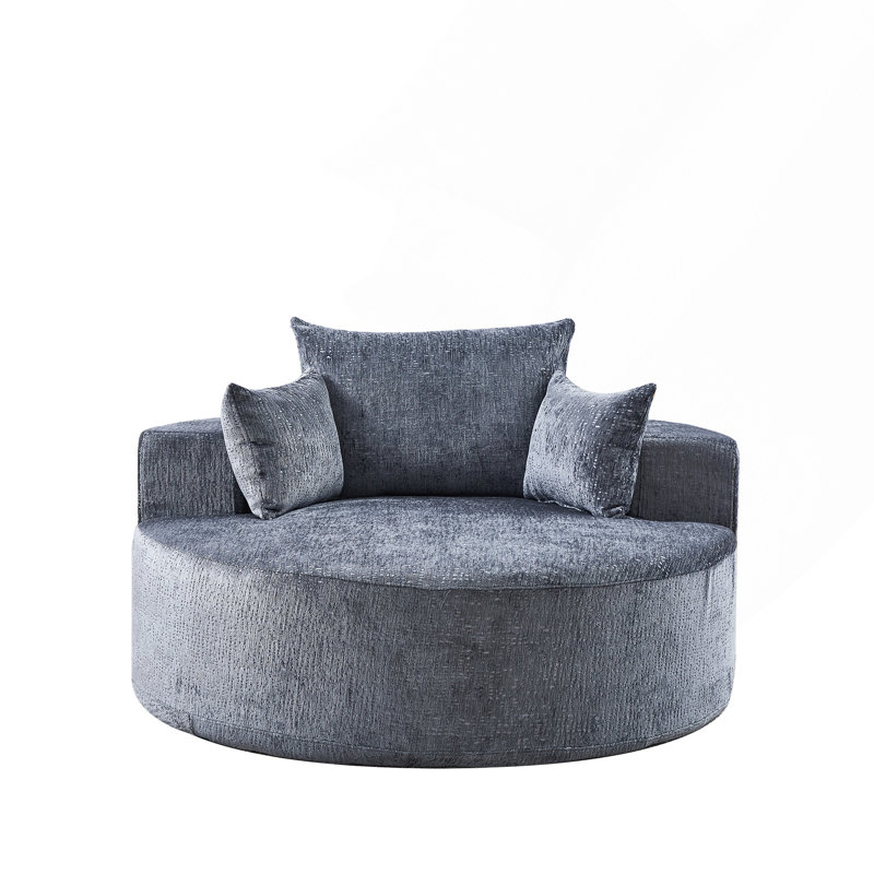 Boneless Sponge Single Sofa,fluffy Modern Sleeper Chair, Blue Gray Chenille, 35" H x 55" W x 55" D Duplicate