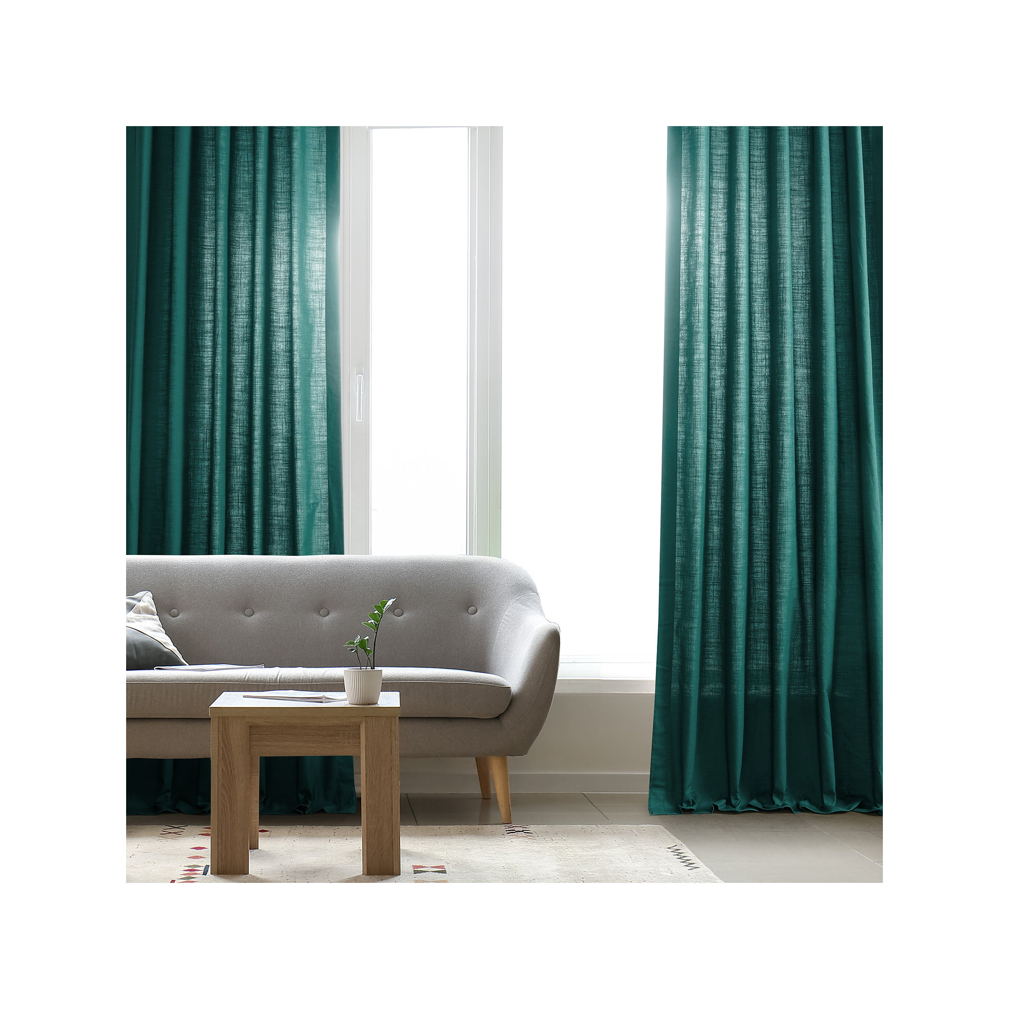 Richardson Semi Sheer 100% Cotton Curtain, Dark Teal Green, 50" W x 108" L