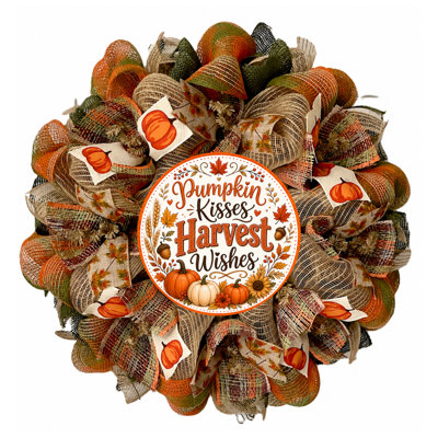 Autumn Wreath Pumpkin Kisses Harvest Wishes