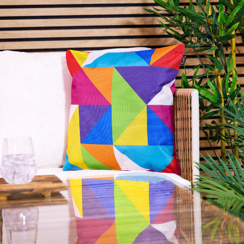 Geometric Print Indoor-Outdoor Cushion, Technicolour