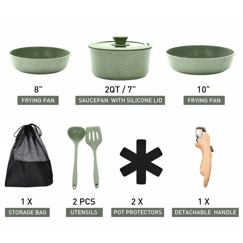8 - Piece Non-Stick Aluminum Cookware Set, Green