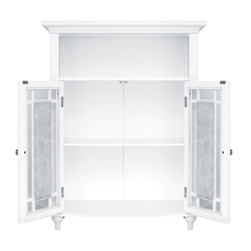Caleb Freestanding Floor Accent Bathroom Cabinet with Glass Mosaic Doors and Adjustable Shelf, White