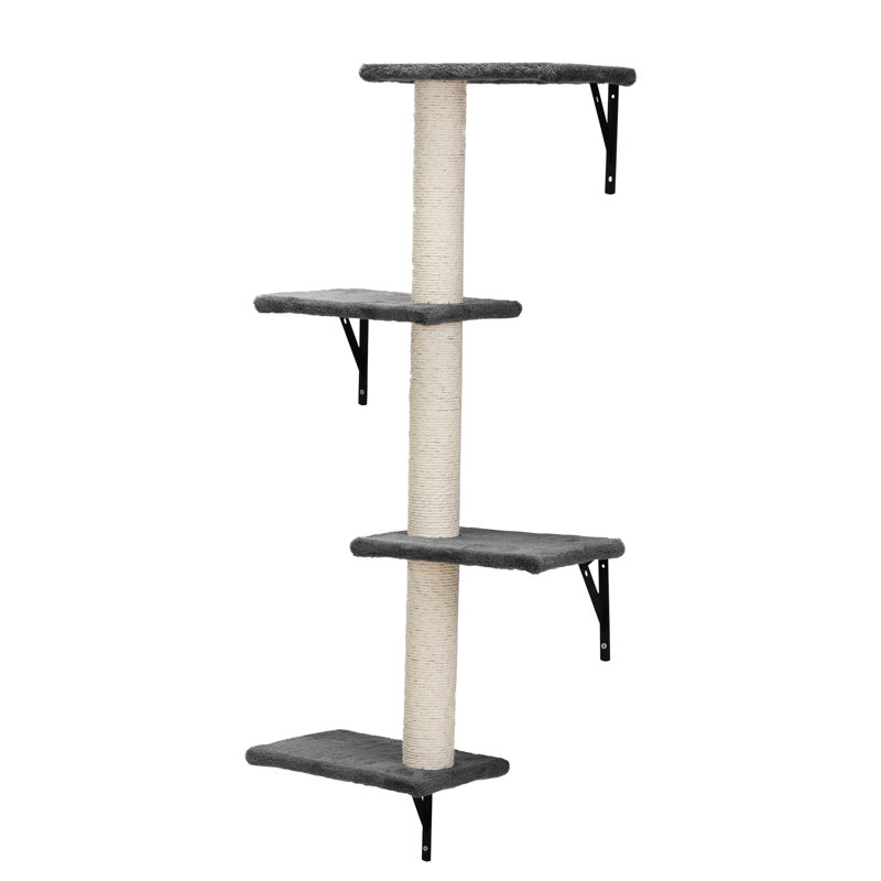 Grattoir pour chat 5 pièces - fixation murale, avec tablettes et perchoirs pour chats, Beige