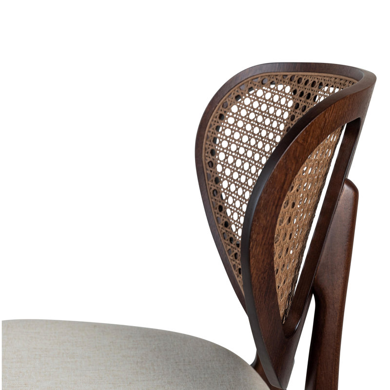 Modern Brazilian Upholstered Dining Chair, Medley Ivory Performance Basketweave/Nogal
