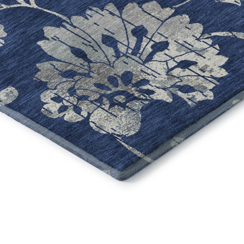 Tapis bleu marine de qualité supérieure lavable à la machine Prisco, Rectangle 2 pi 6 po x 3 pi 10 po