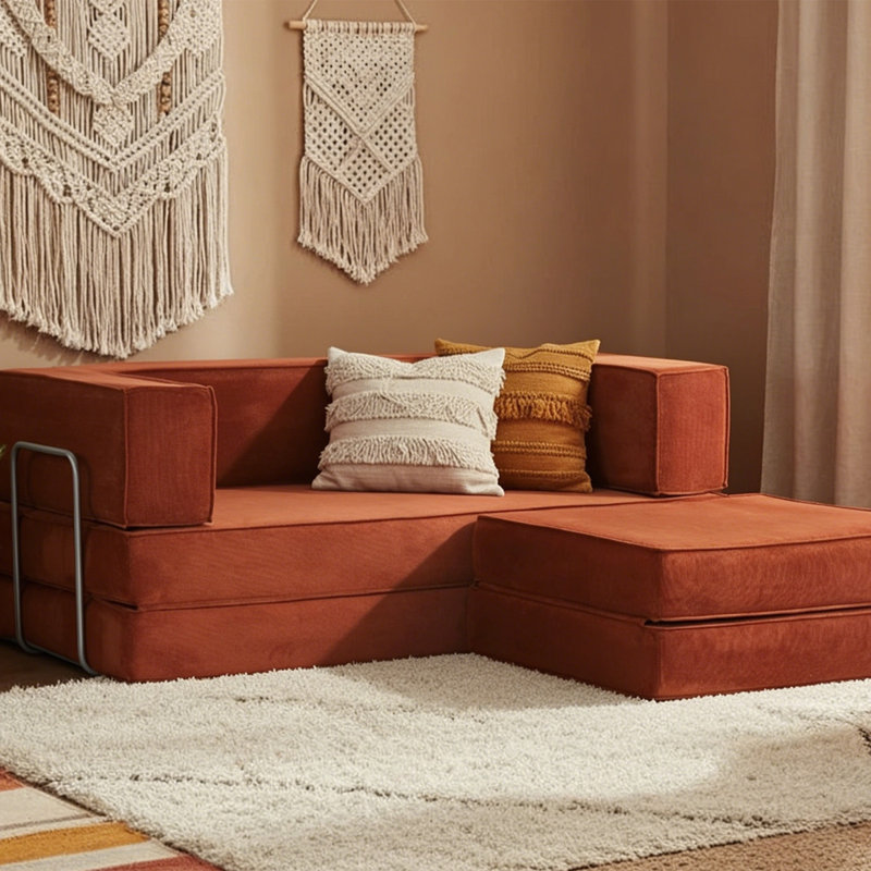 3 Seater Sofa, Orange Corduroy