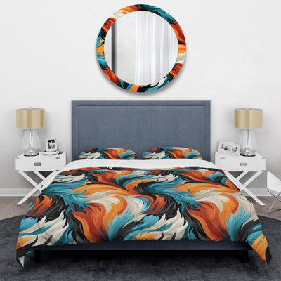 Literie bleue et orange à motif de feuillage de jungle exotique