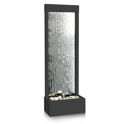 59 "Indoor Mirror Waterfall Fountain with LED Light, Relaxing Water Sounds, Aluminum Frame - Zen Decor for Home, Office, Garden