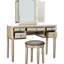Meuble-lavabo contemporain avec tabouret de couleur contemporaine, miroir pliable, 5 tiroirs, rangement de style classique argenté, tabouret inclus, fabrication en bois d'hévéa-764836070