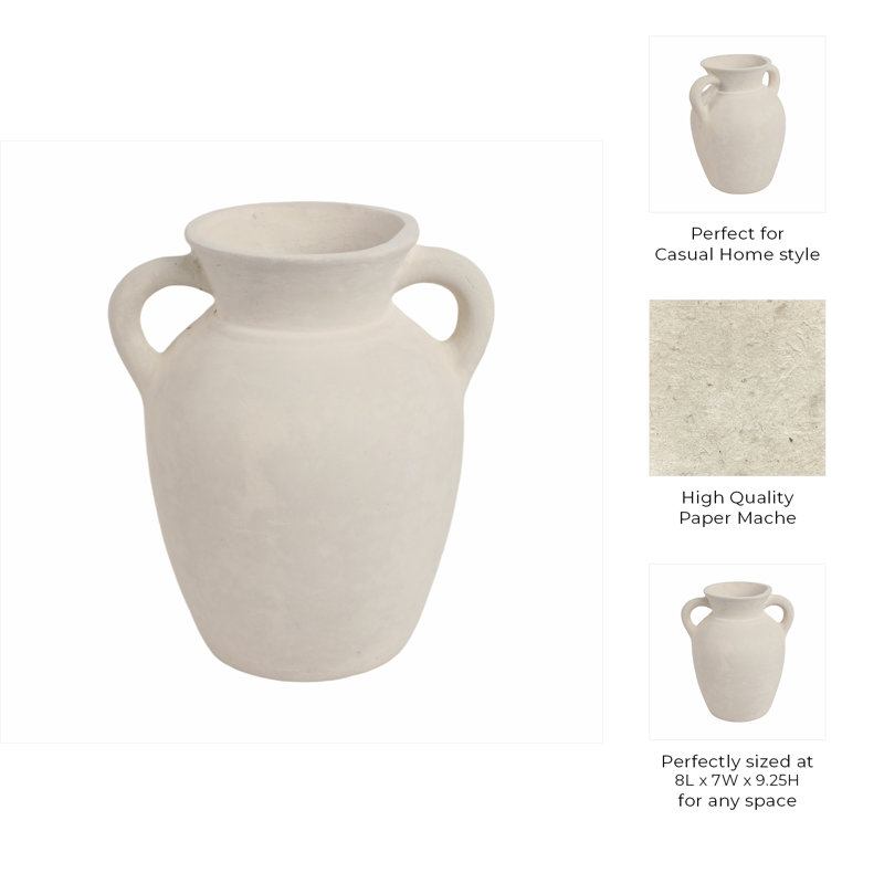Kenith Handcrafted Amphora Table Vase, Ivory/Solid Color, 9"