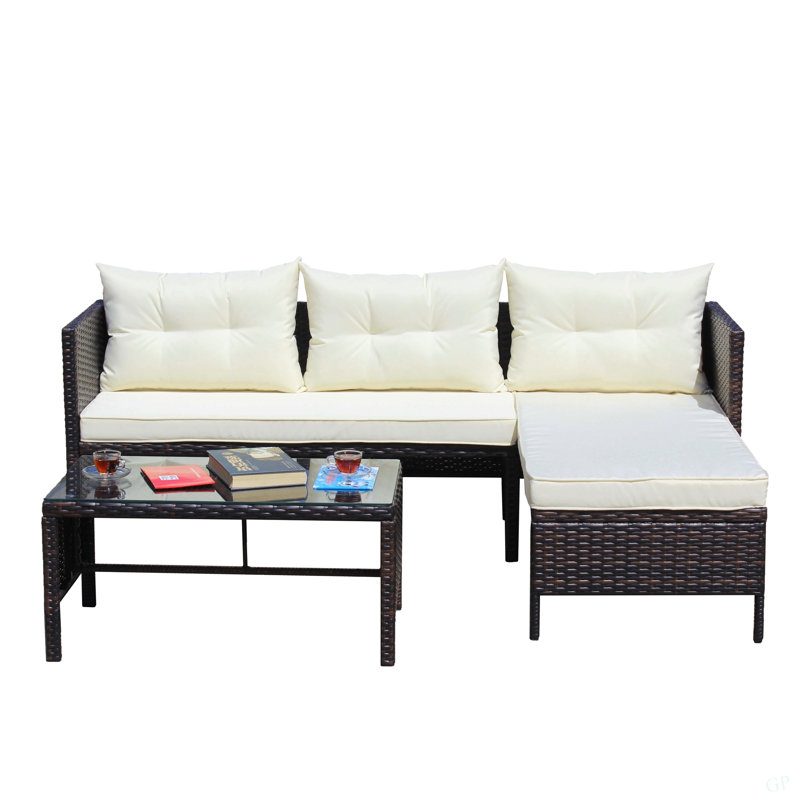Canapé modulaire d'extérieur en osier 3 pièces avec coussins de siège
